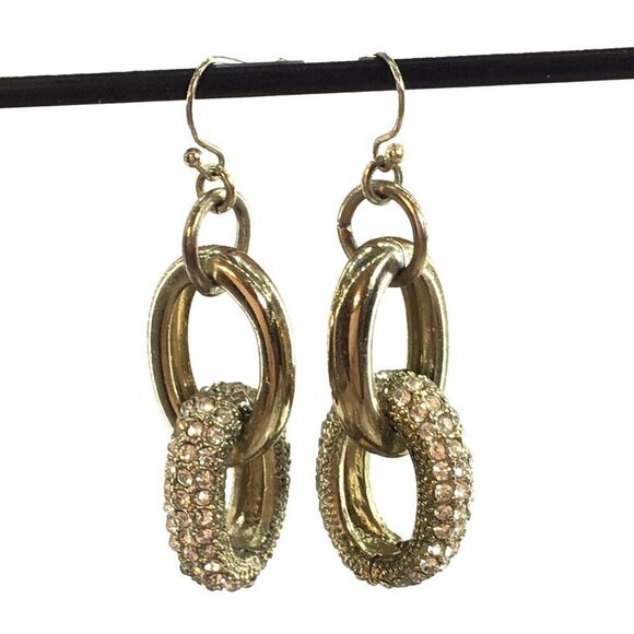 Gold Tone Double Hoop Earrings With Rhinestone Accents - Picture 2 of 3